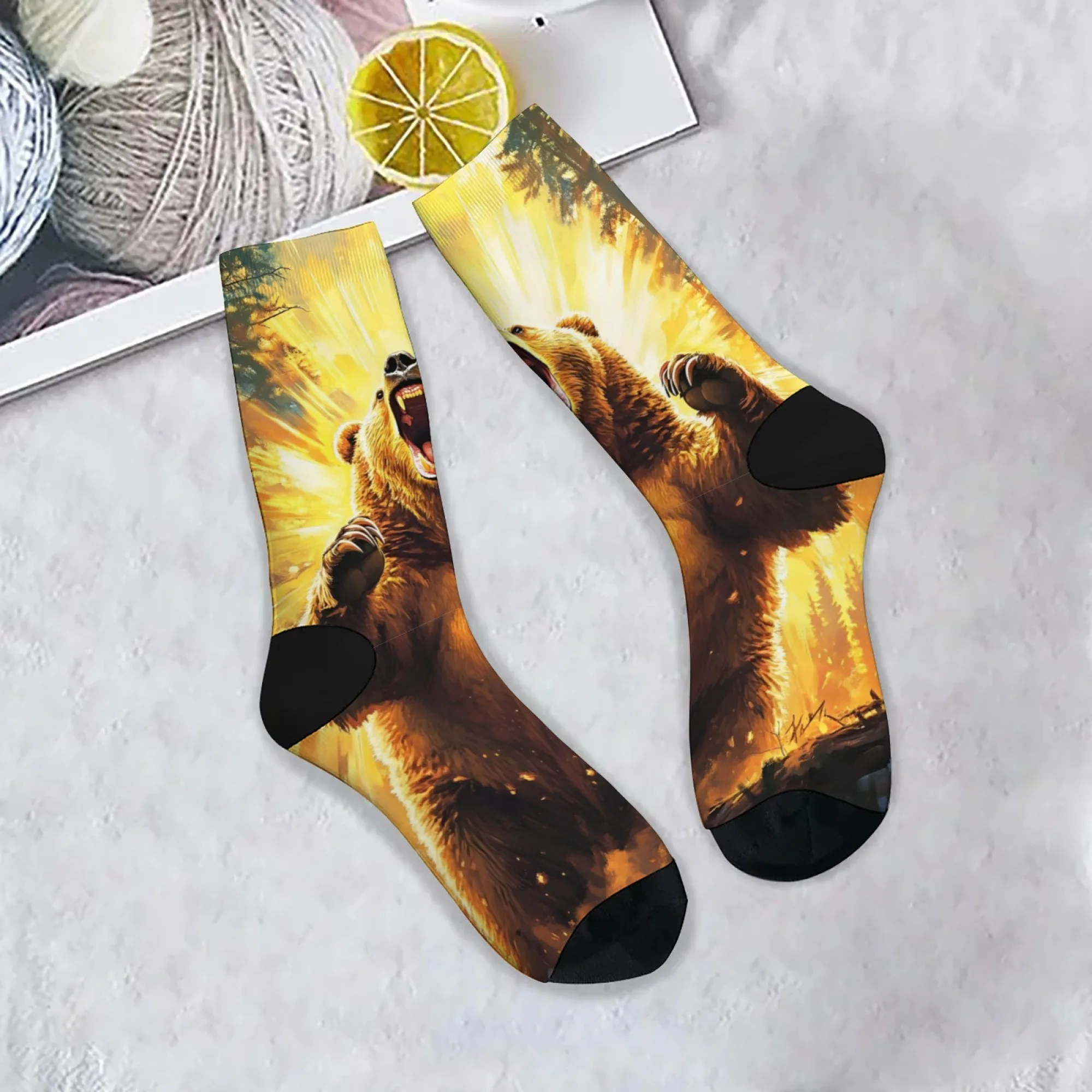 Harajuku Retro Roaring Brown Bear Themed Casual Socken Bequeme atmungsaktive rutschfeste Herrensocken Street Hip Hop Crew Socken Geschenk
