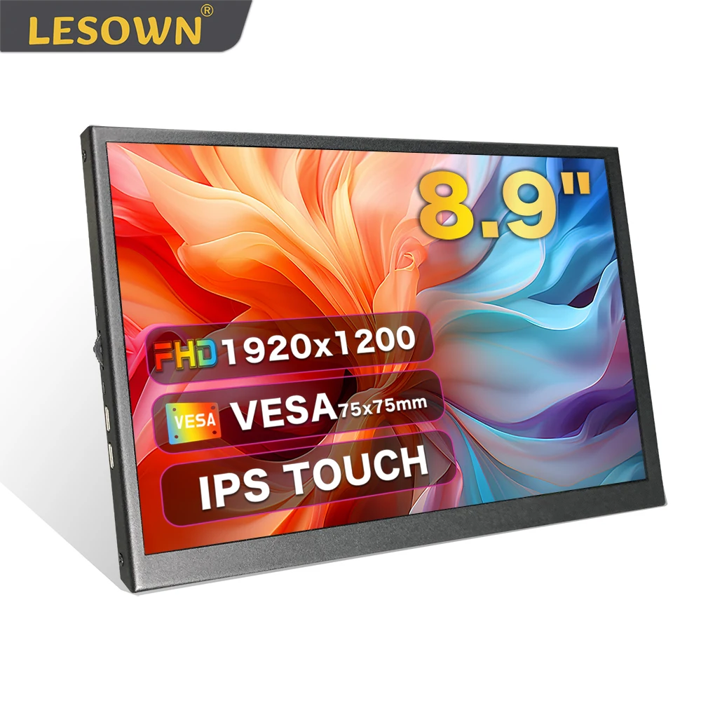 LESOWN Portable USB Type C Monitor Touch Screen 8.9 inch Full HD IPS 1920x1200 HDMI Wide Extension Monitor for Raspberry Pi 4 5