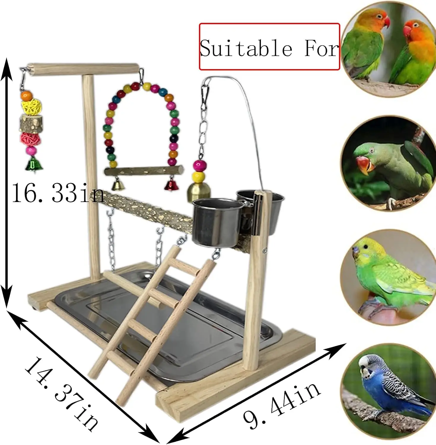 Solid Wood Parrot Stand Bird Swinging Suspension Bridge Feeding Cups Swing Climbing Ladder Parrot Playstand Parrot Supplies