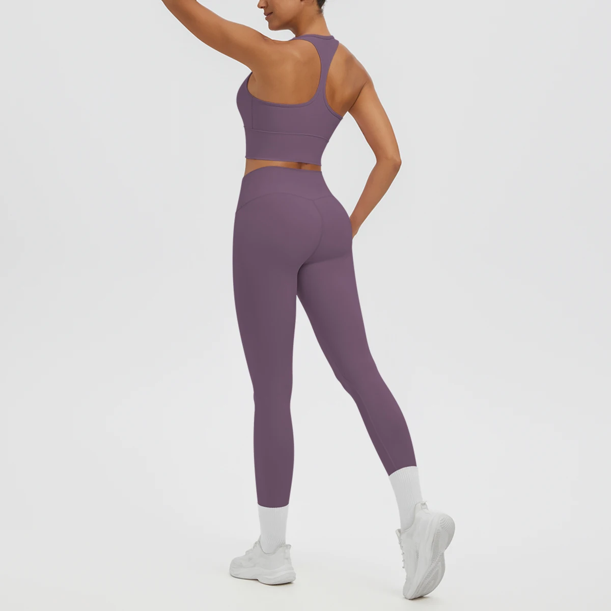 2PCS/set Gym Sports Yoga Suit for Women's Solid Color High Stretch Quick Drying Legging Yoga Pants Gather I-shaped Vest Yoga Set