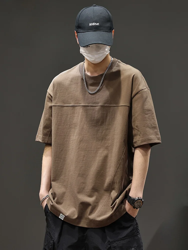 

Мужская повседневная универсальная футболка из плотного хлопка с коротким рукавом, летняя новинка, свободный крой, круглый вырез