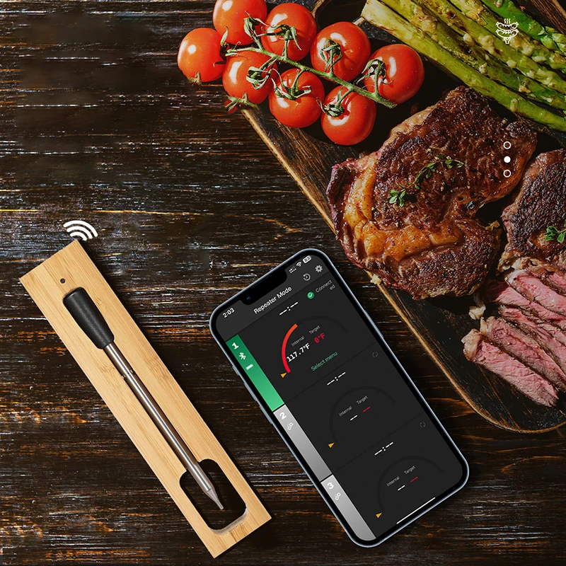 Wireless Meat Food Thermometer for Oven Grill BBQ Smoker Kitchen Smart Digital Bluetooth Barbecue Thermometer Temperature Gauge