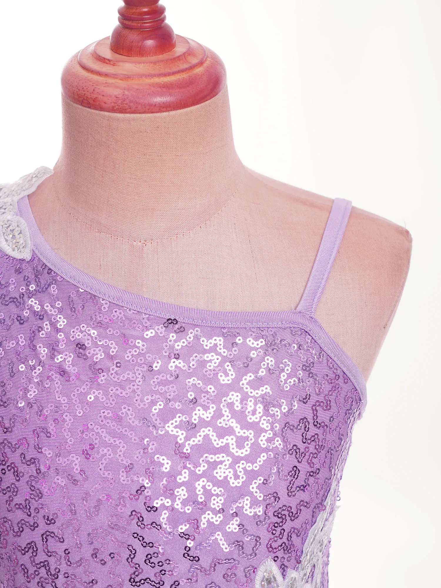 Vestito da ballo di balletto per ragazze per bambini abito da ballo di balletto con Patchwork decorato floreale senza maniche con paillettes a spalla obliqua