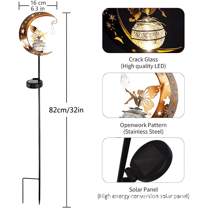 DegradMoon-Lampe solaire à LED en forme de boule creuse en fer, luminaire décoratif d'extérieur, idéal pour une pelouse ou une cour