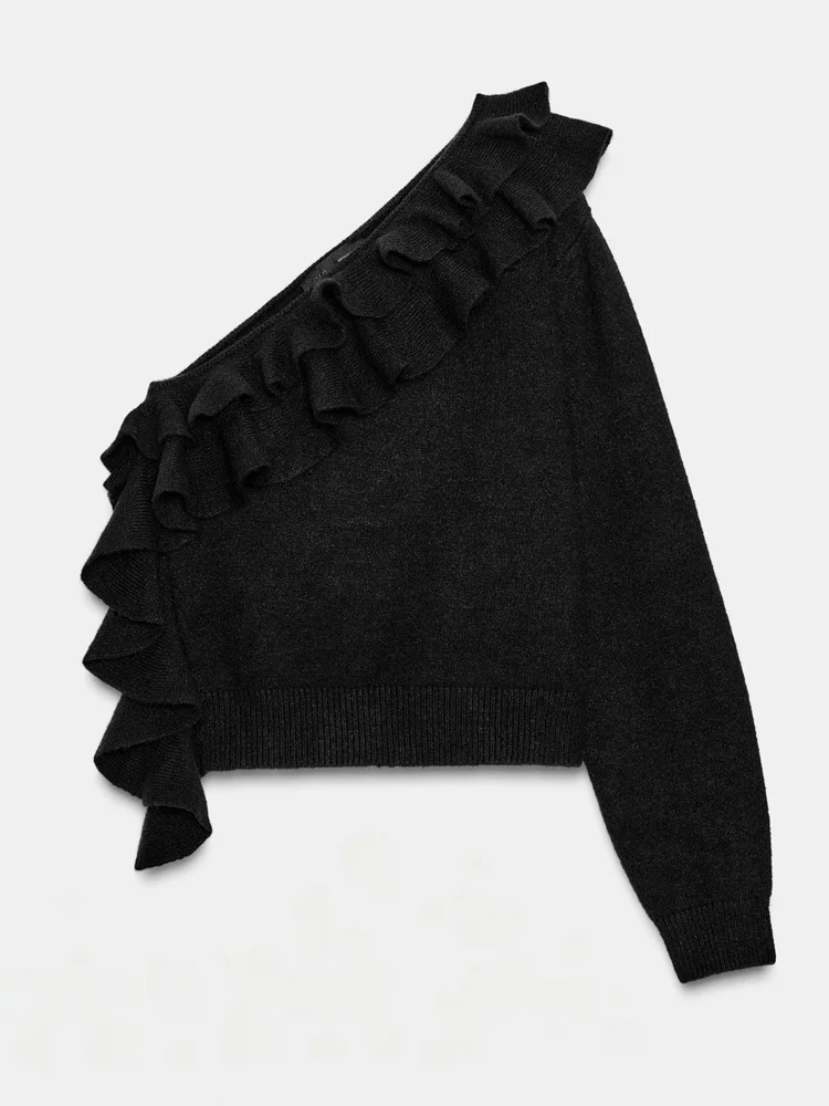 Slim Fit Assimétrico oulder Design Top de Malha Feminino Faion Nova Chegada Or Sle Europeu Sle Exclusivo Online