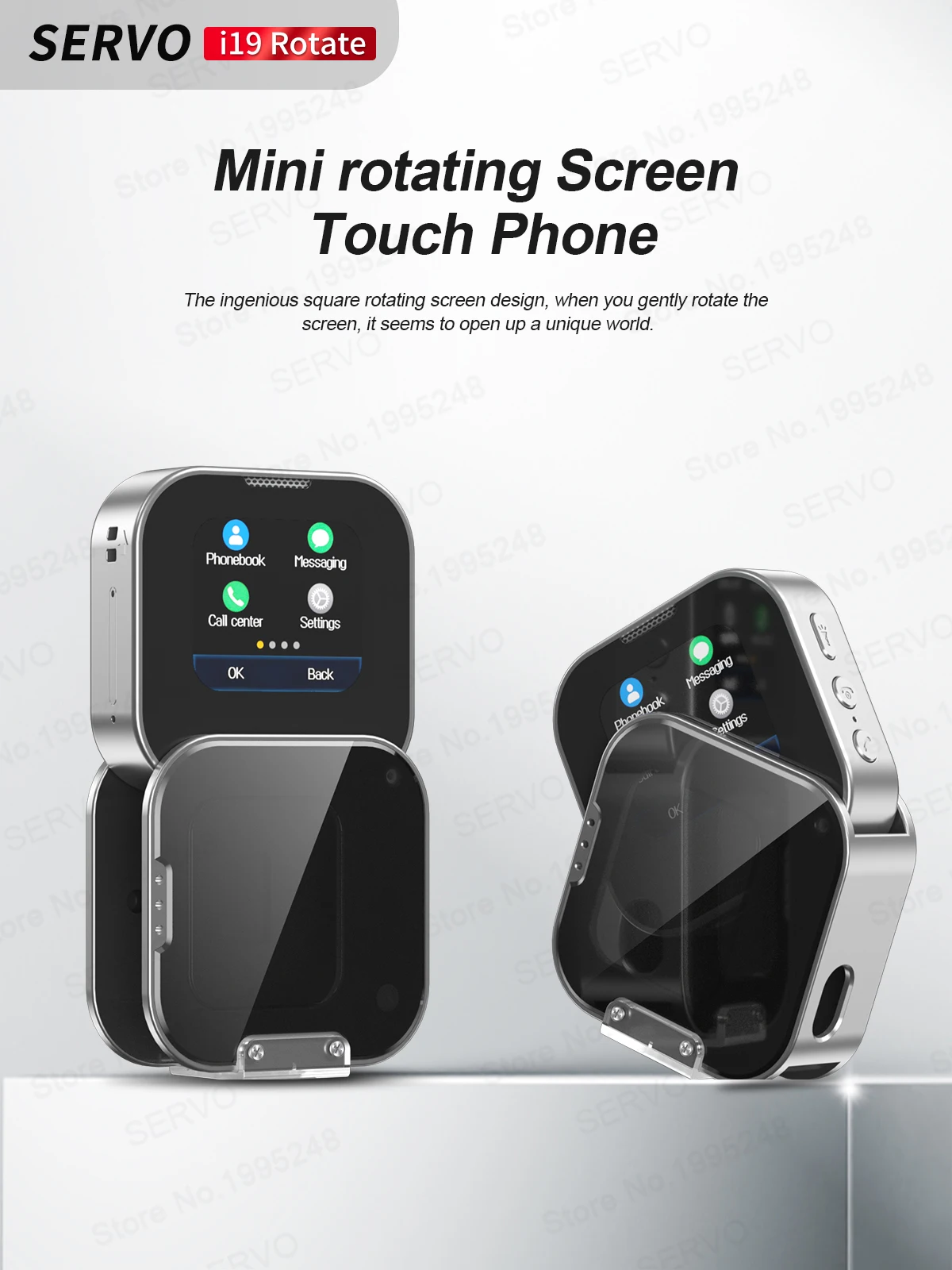 SERVO I19 ROTATE Touch Screen Mini Mobile Phone 2G 2SIM Magic Voice Bluetooth Dial FM Radio 90° Rotating Small Feature Cellphone