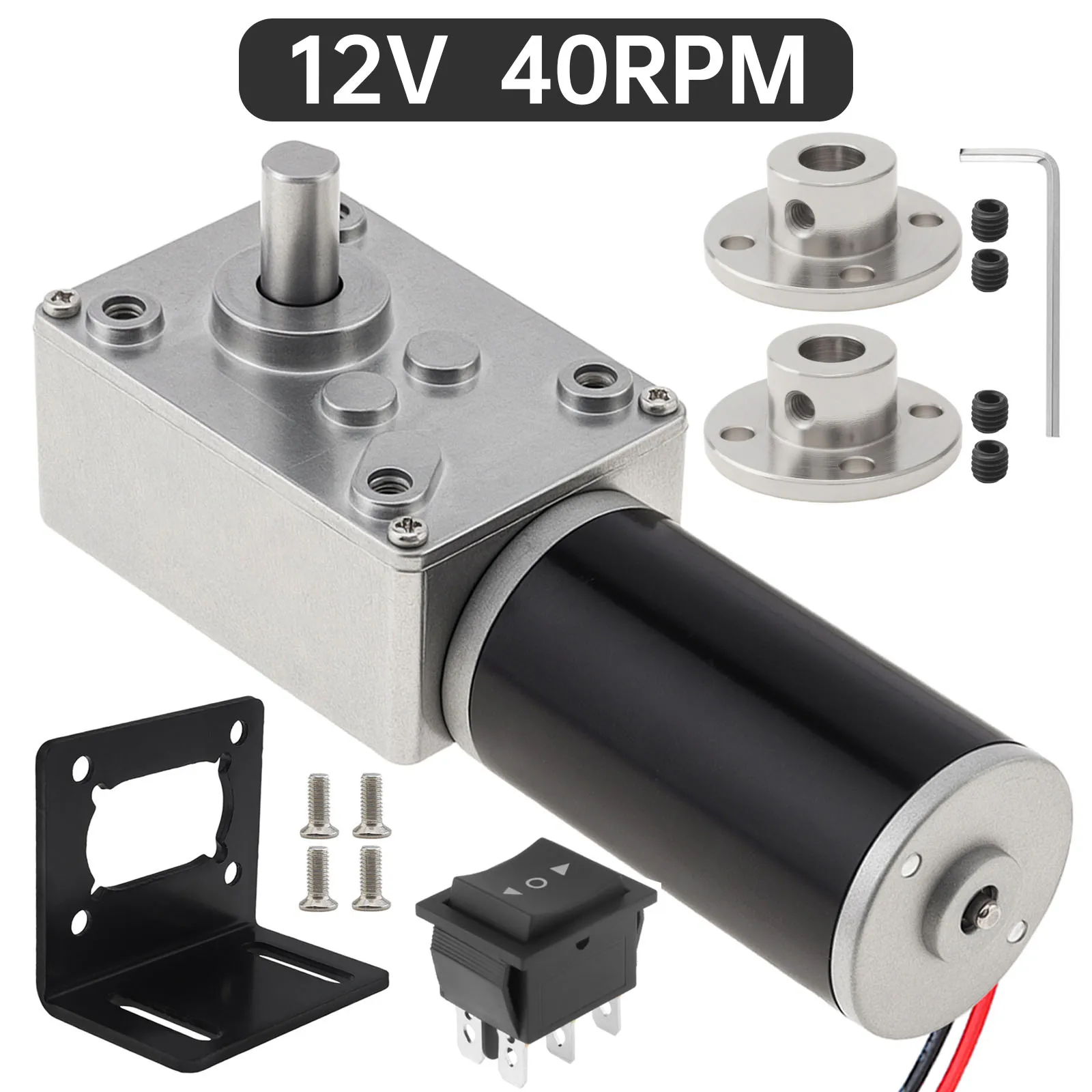 12V DC Worm Gear Motor Kit Turbine Electric Gear Box Motor Permanent Magnet Reduction Motor with Coupling,Rocker Switch,Bracket