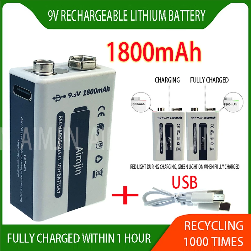 

For Li-ion Rechargeable Battery, Micro USB Battery, Multimeter Microphone Toy Remote Control for KTV, 9 V Lithium, 1800mAh