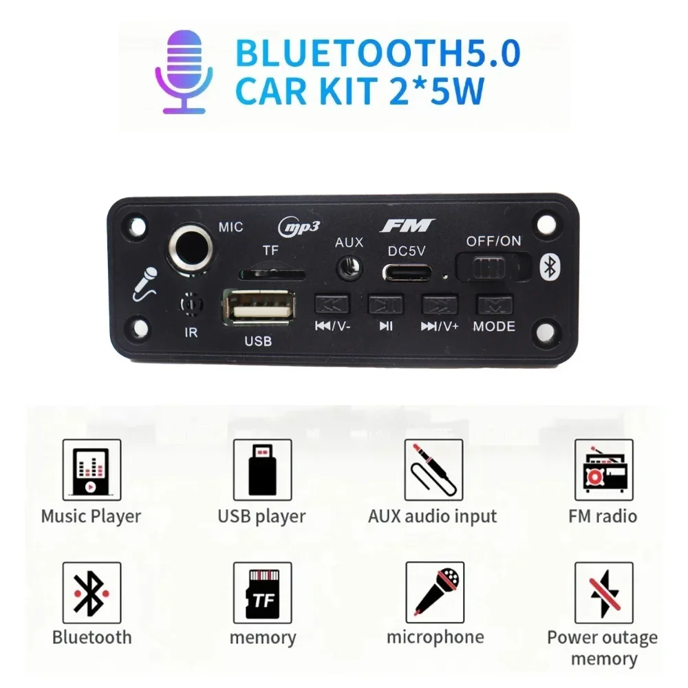 10W Amplifier Bluetooth MP3 WMA APE Decoder Board DC 5V 5W Handsfree Audio Microphone USB TF Car FM Radio DIY Mp3 Music Player