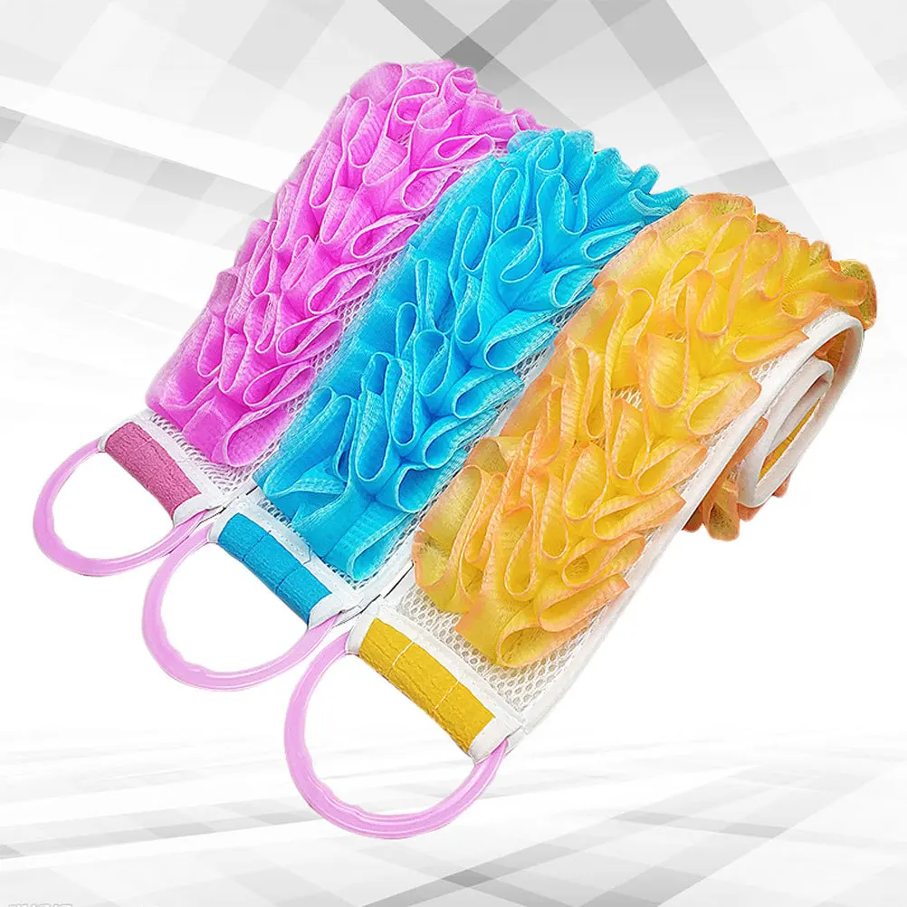 

3pcs Bath Scrubber Double Sided Polyester Silk Mesh Pe Thickened Back Strip For Exfoliating Deep Cleaning Yellow Blue Pink Dual