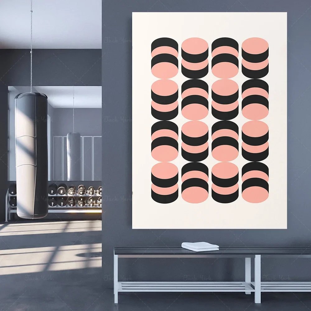 Black and Pink Geometric Cylinder Pattern Art Print Tubular Design Retro Industrial Perspective Composition Wall Poster Canvas