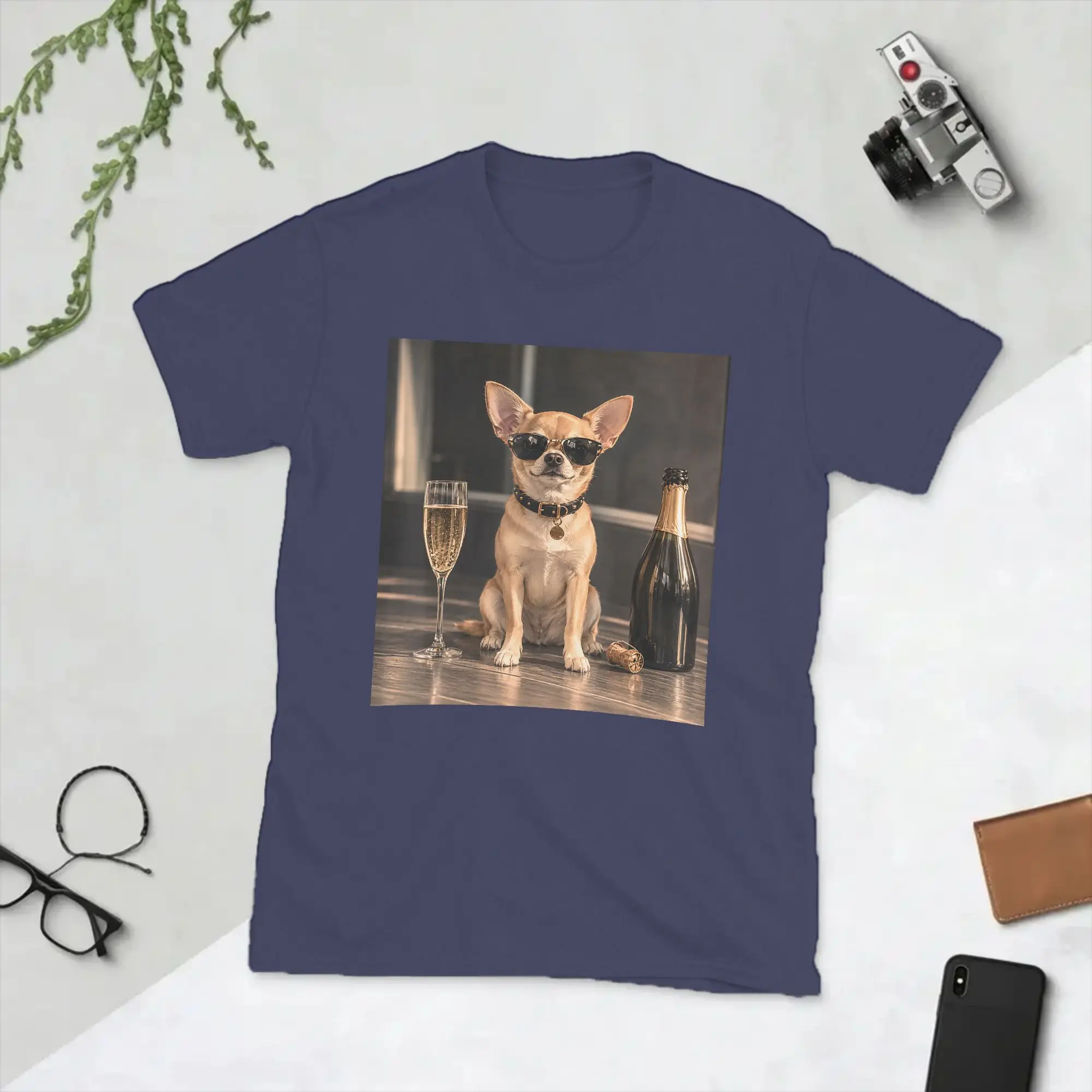 Men women Chihuahua Drinking Champagne T Shirt Funny Dog Meme Cotton Clothing Humorous Short Sleeve Crewneck Tees Gift T-Shirt