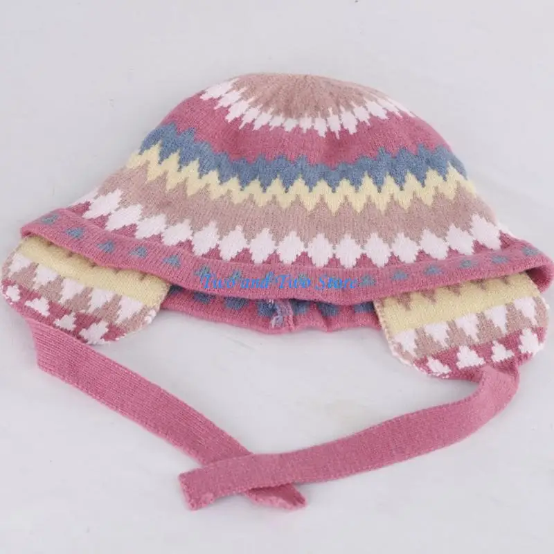 

HX6F Casual Thick Stripe Pattern Hat Windproof Hat for Teen Winter Cycling Skiing