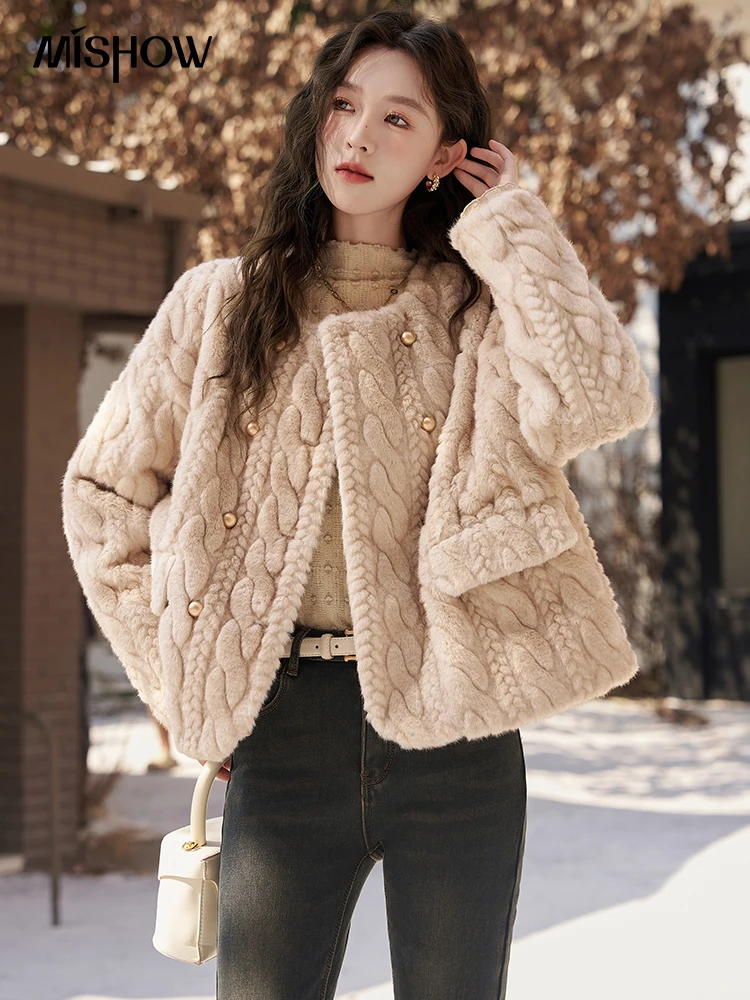 

MISHOW Plush Faux Fur Coat Women Luxury Autumn Winter High Quality Lamb Wool Style Double Breasted Office Lady Jacket MXC58W0318