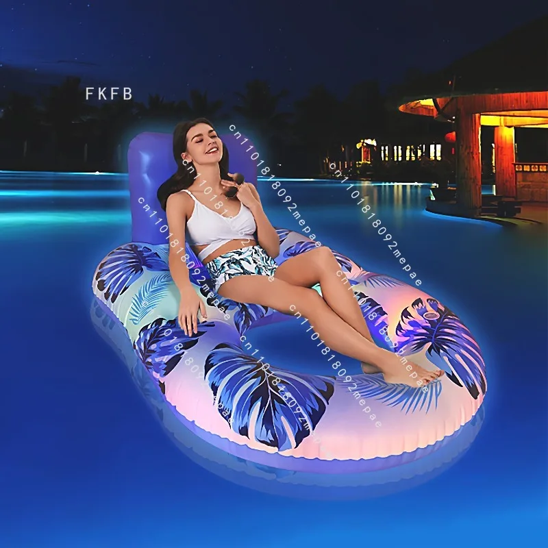Seaside beach cool luminous floating bed sunshade sun protection recliner mesh permeable inflatable floating row swimming ring