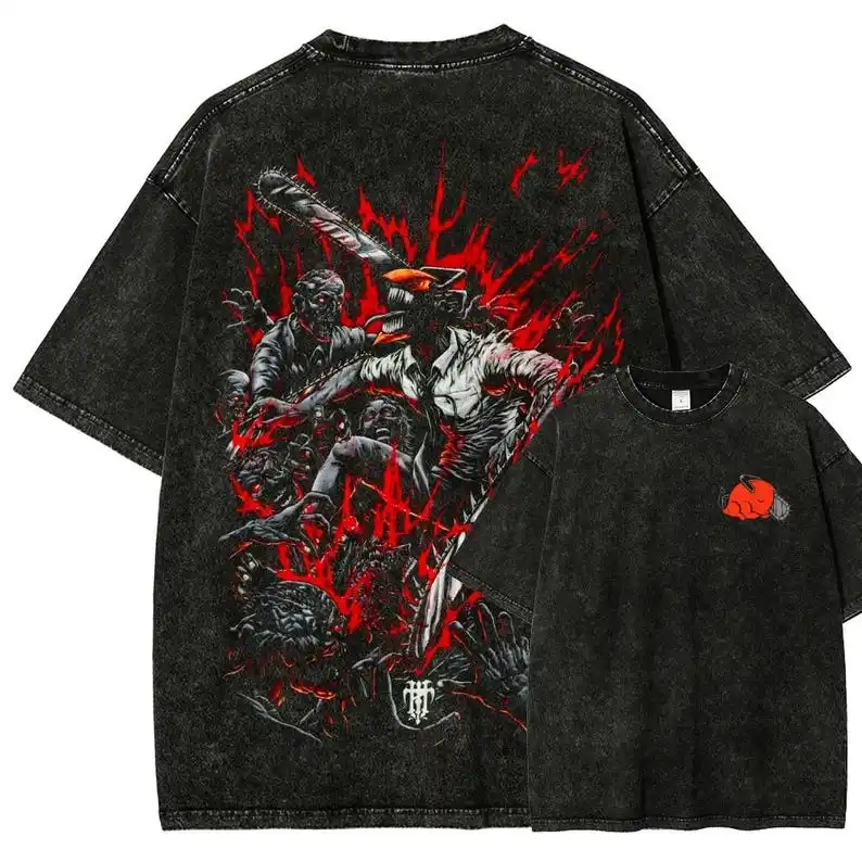 

Saw-spirit Warrior, модная рубашка в стиле аниме, футболка с потертым графическим принтом в стиле манга, повседневная винтажная хлопковая мужская и женская модная спортивная футболка