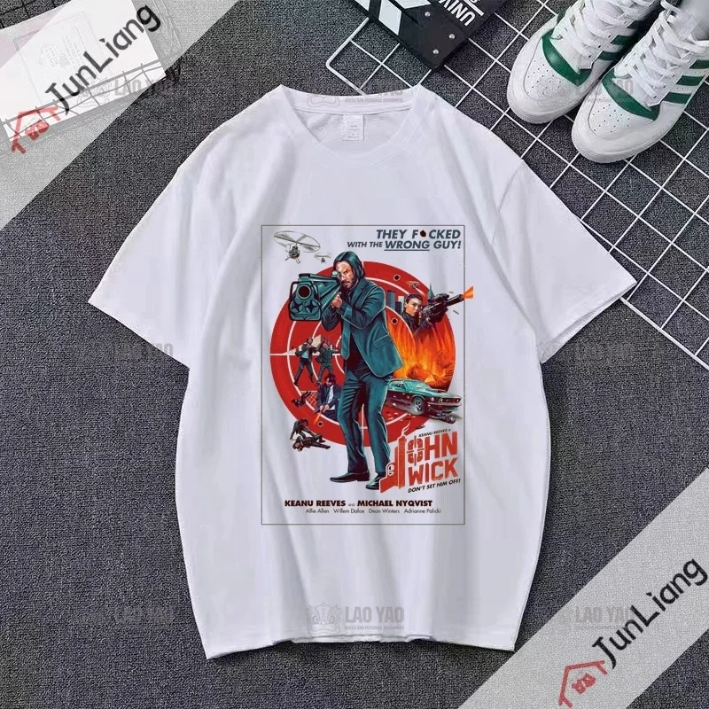 Crazy John Wick Print T-shirt, Men's Fashion Street T-shirt Action Movie Short Sleeve T-shirt Adult Top