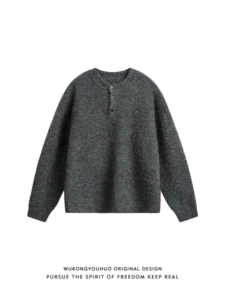 

Мужской вязаный свитер свободного кроя на осень-зиму, однотонный, с воротником-стойкой, модный брендовый повседневный базовый слой для пар, irt