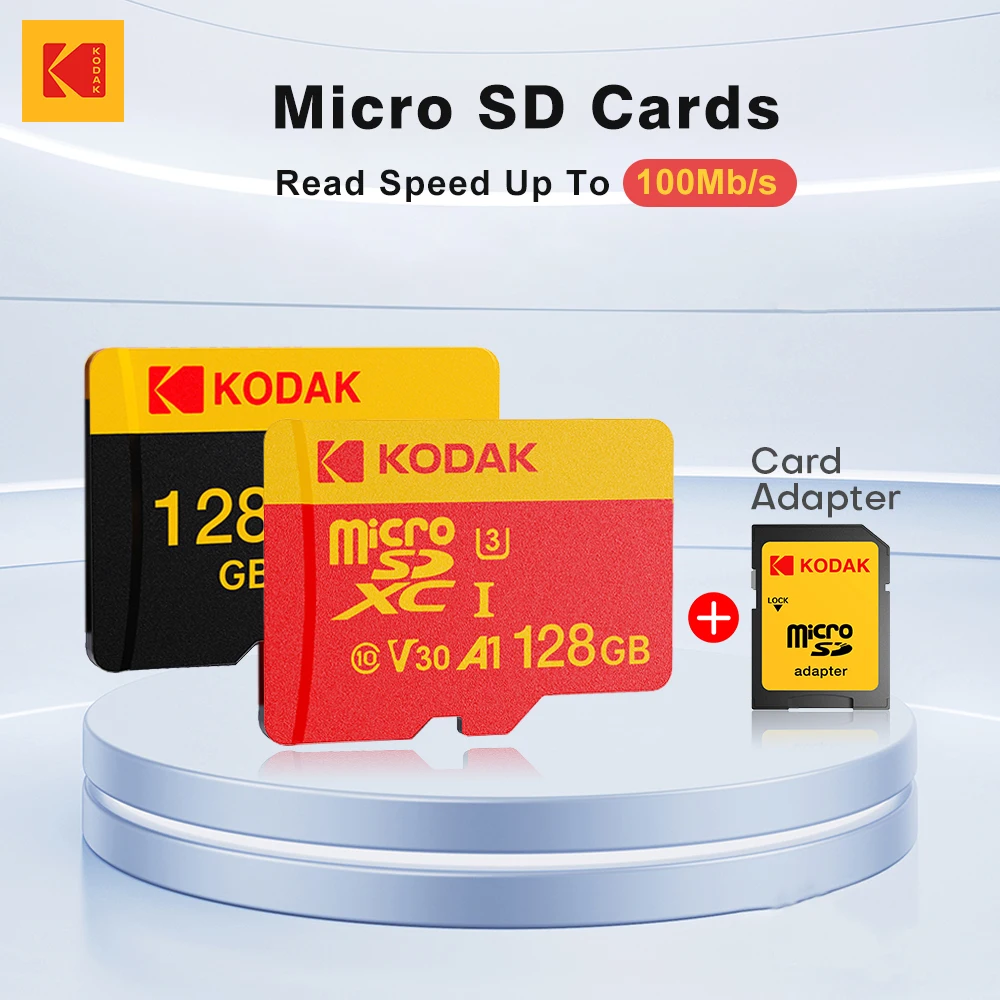 

Kodak V30 U3 C10 Карта Micro SD 32G 64G 128G 256G Карта флэш-памяти, скорость чтения 100 МБ/с, с адаптером, для камеры и телефона