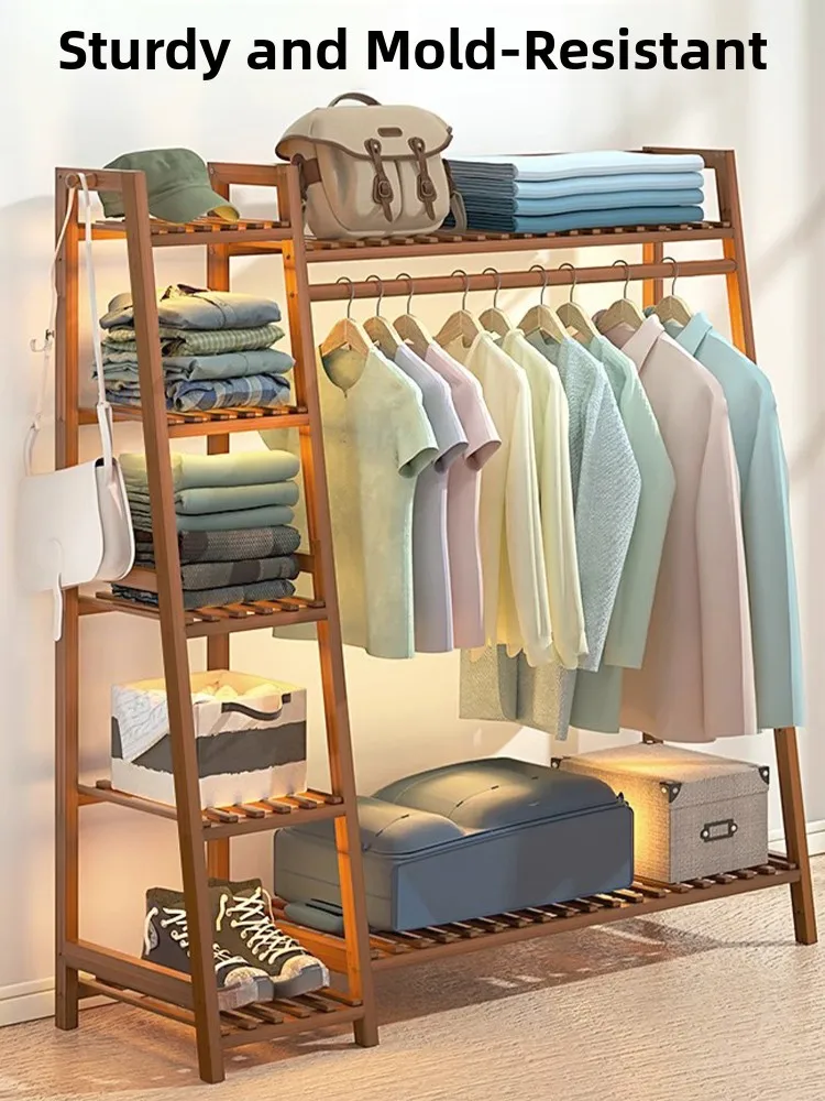 

Прочная деревянная вешалка для одежды для спальни, отдельно стоящая вертикальная стойка для подвешивания, многофункциональный органайзер для домашнего использования