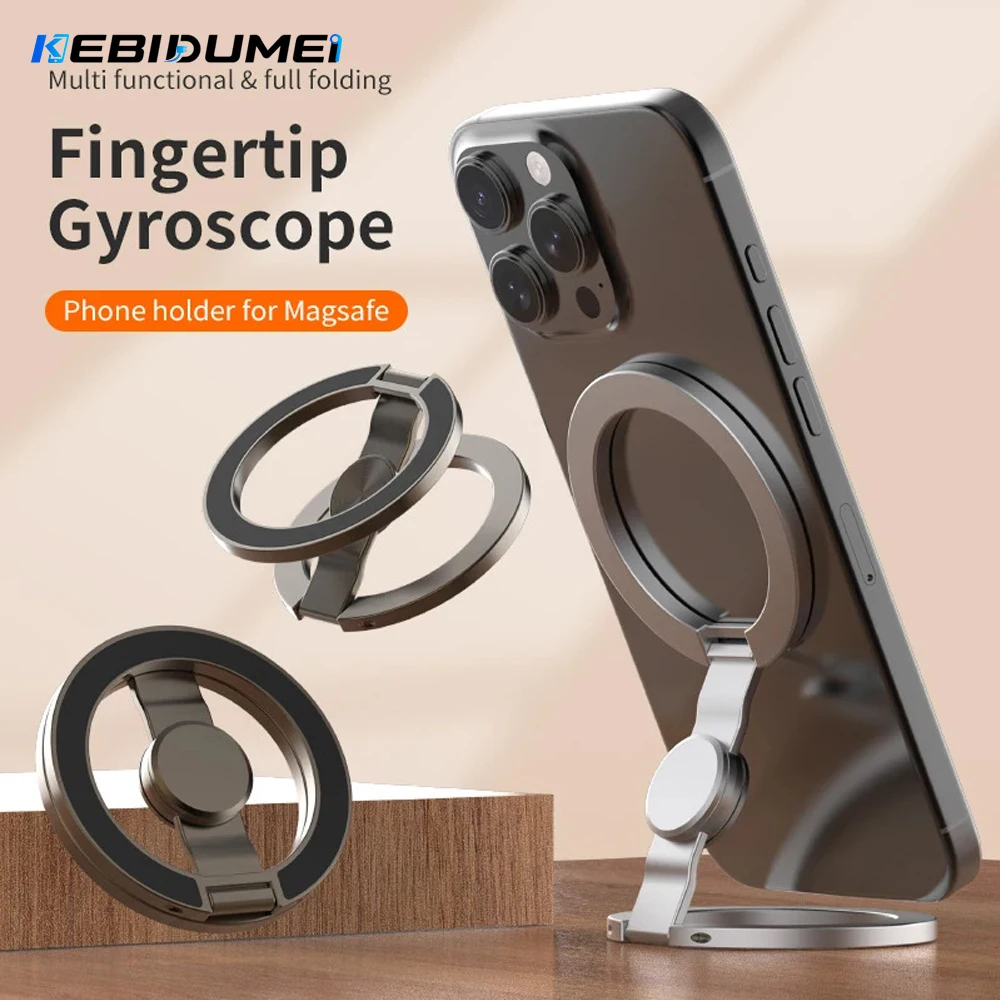 

KEBIDUMEI Foldable Double-Sided Mobile Phone Holder for iPhone 17 16 15 14 13 360° Rotation Stand with Strong Magnet Finger Grip