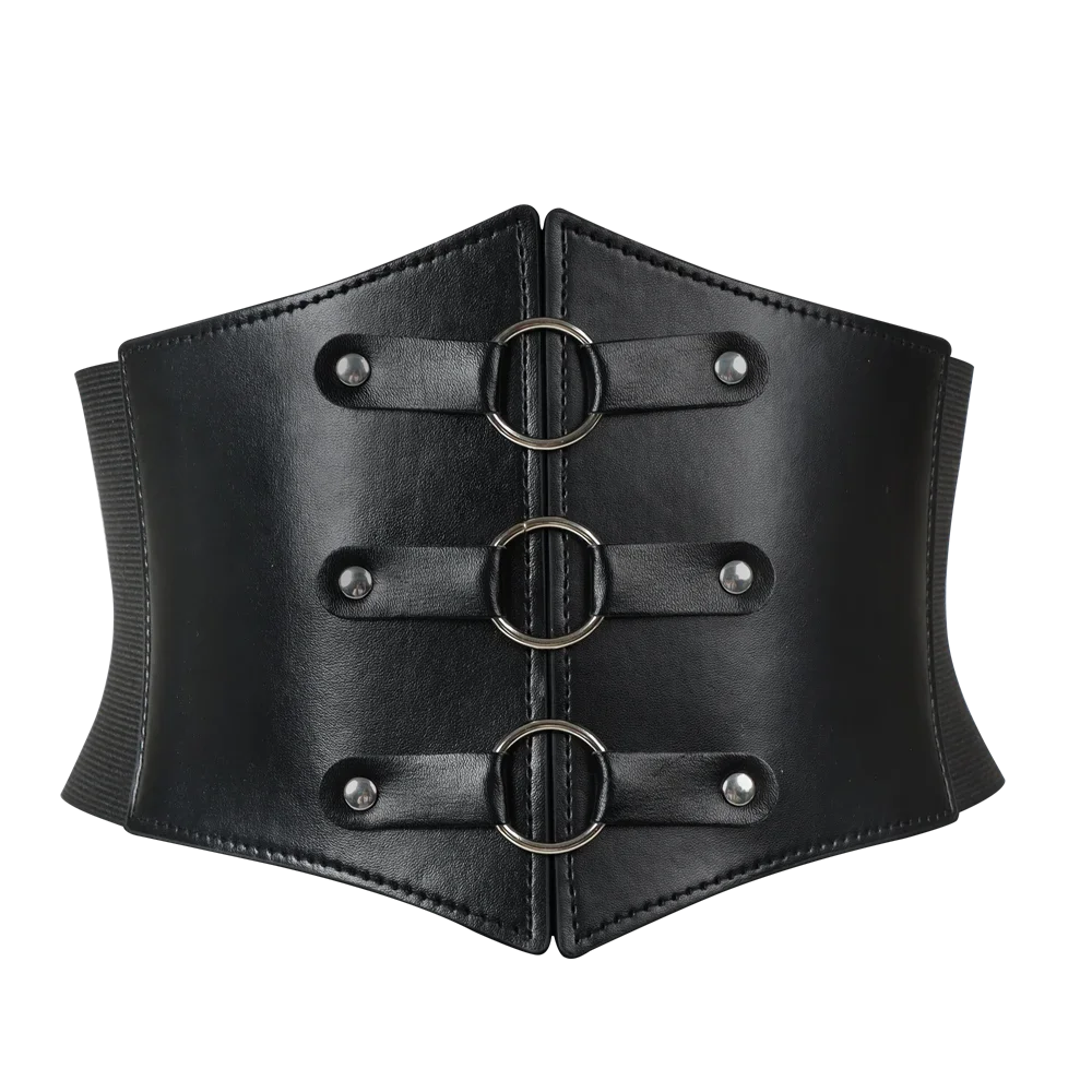 Cintura a corsetto gotico alla moda con tripla fibbia con borchie con rivetti neri Cintura elastica Waspie per donne punk perfette per cappotti