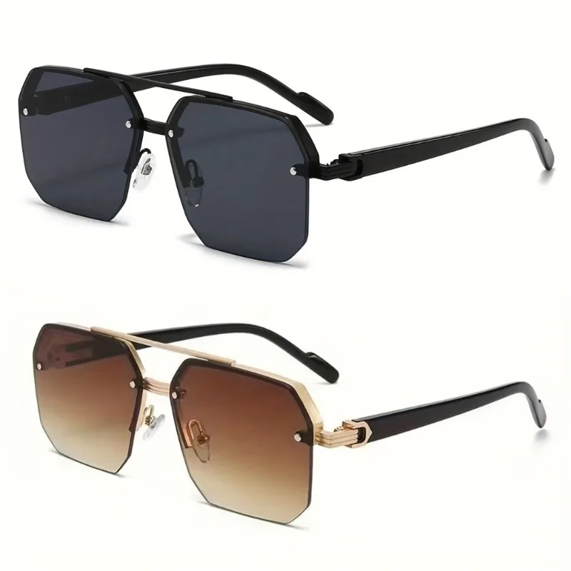 

2Pairs of New Half Frame Trimmed Glasses Suitable for Both Men and Women Square Shaped Regular Decorative Glasses for Daily Wear