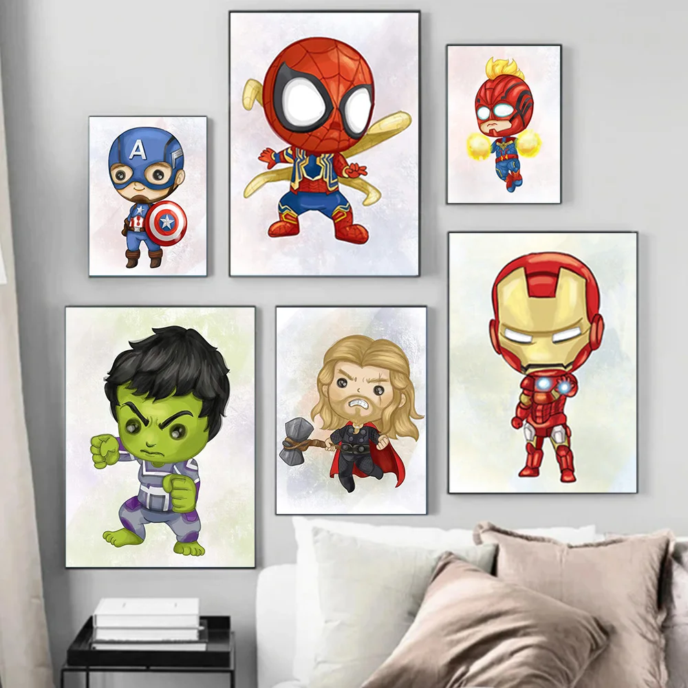 MINISO Marvel Superheroes Avengers Spider-Man Kids Painter Living Room Bedroom Decorative Art Posters Wall Mural Canvas Prints