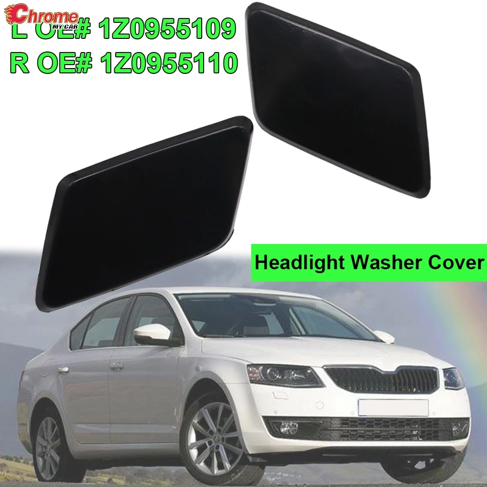 OE# 1Z0955110+1Z0955109 L&R Side Car Front Bumper Headlamp Headlight Water Washer Nozzle Jet Cap Cover For Skoda Octavia 04-13