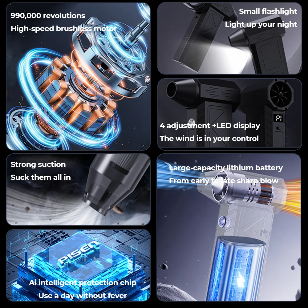 توربو مروحة طائرة 990000 دورة في الدقيقة منفاخ هواء قوي مكنسة كهربائية بدون فرش للكمبيوتر/لوحة المفاتيح/المنزل/تنظيف السيارة منفضة الهواء منفاخ أوراق الشجر