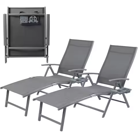 Cozy Aluminum Reclining Lounge Chair - Perfect for Beach, Yard, Pool, Deck, and Patio - Outdoor Chaise Lounge with Drink Holder