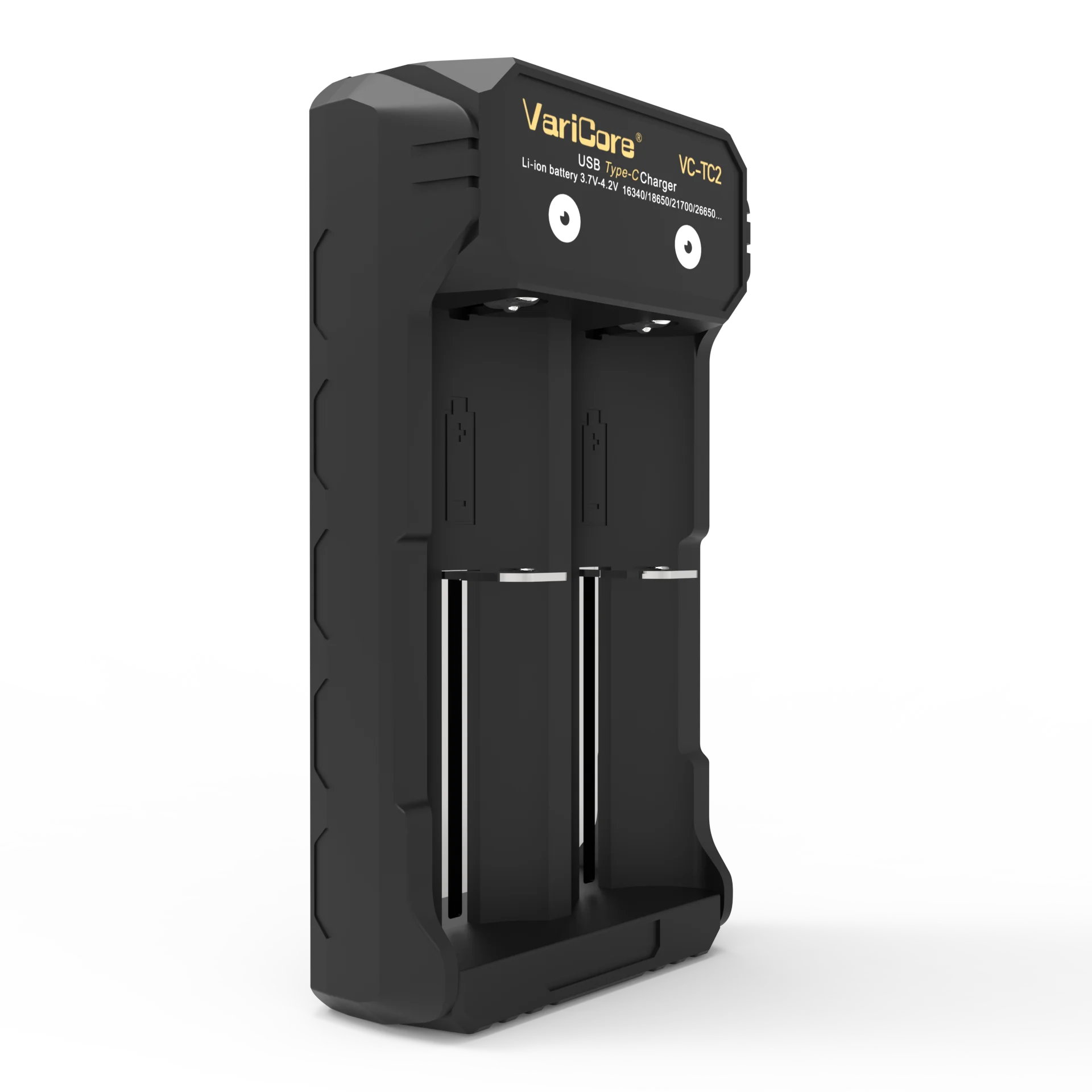 Caricabatteria intelligente portatile TC2 a 2 slot per litio 3,7 V 18650 26650 21700 18500 18350 14500