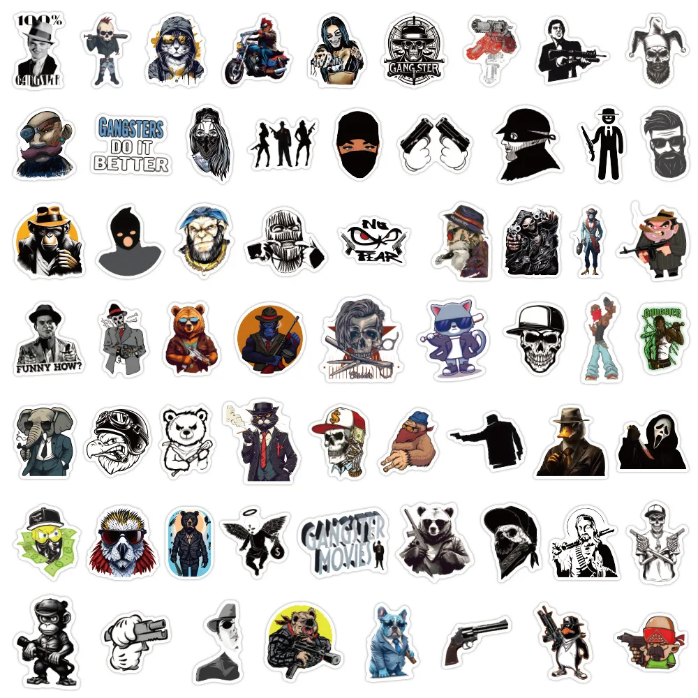 

60PCS Funny Gangster Cartoon Stickers Gunner Graffiti Decoration DIY Kids Toys Fridge Laptop Guitar Car Bike Skateboard Decals