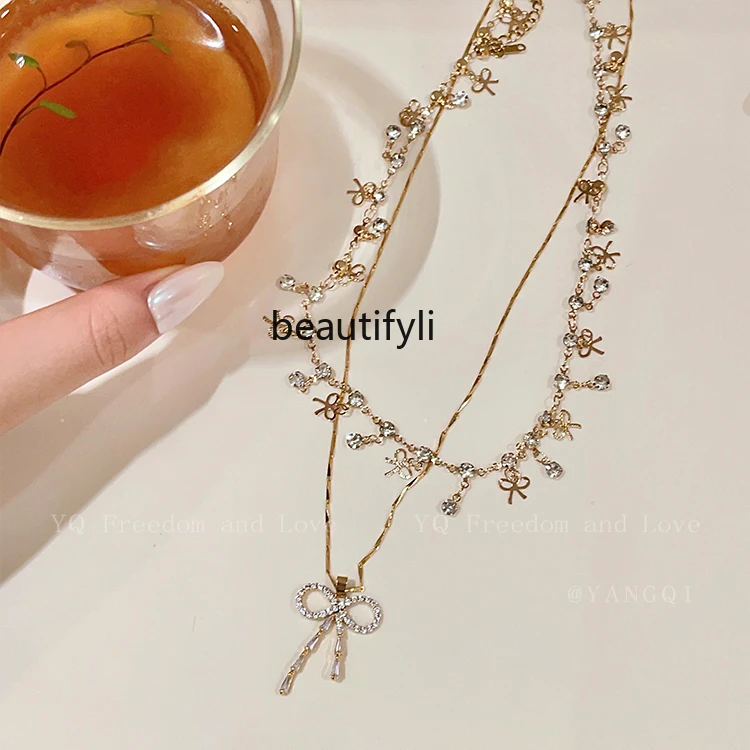 

Women's Slim Bow Snake Bones Chain Niche Unique Design Sequin Clavicle Chain Necklace Elegant High-Grade Accessories