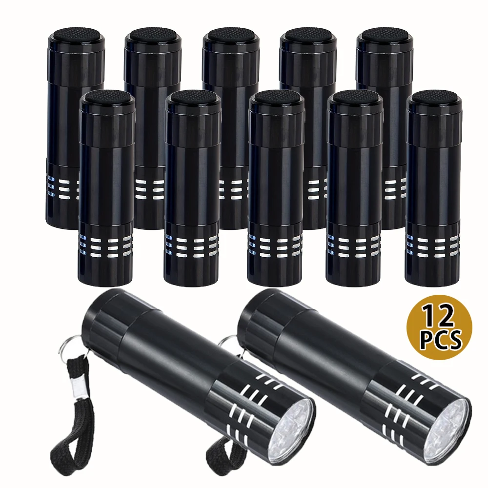 

12pcs Outdoor White Light Flashlight with 9 led, Mini Aluminum Alloy Small Flashlight, Portable LED Flashlight (No Battery)