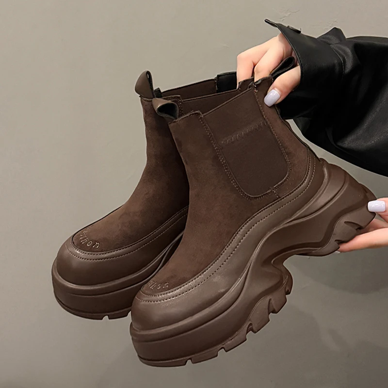 

Женские ботильоны на плоской подошве и платформе, замшевая повседневная уютная спортивная обувь, модные модельные зимние ботинки, новинка 2023 года, кроссовки Mujer Chelsea Botas