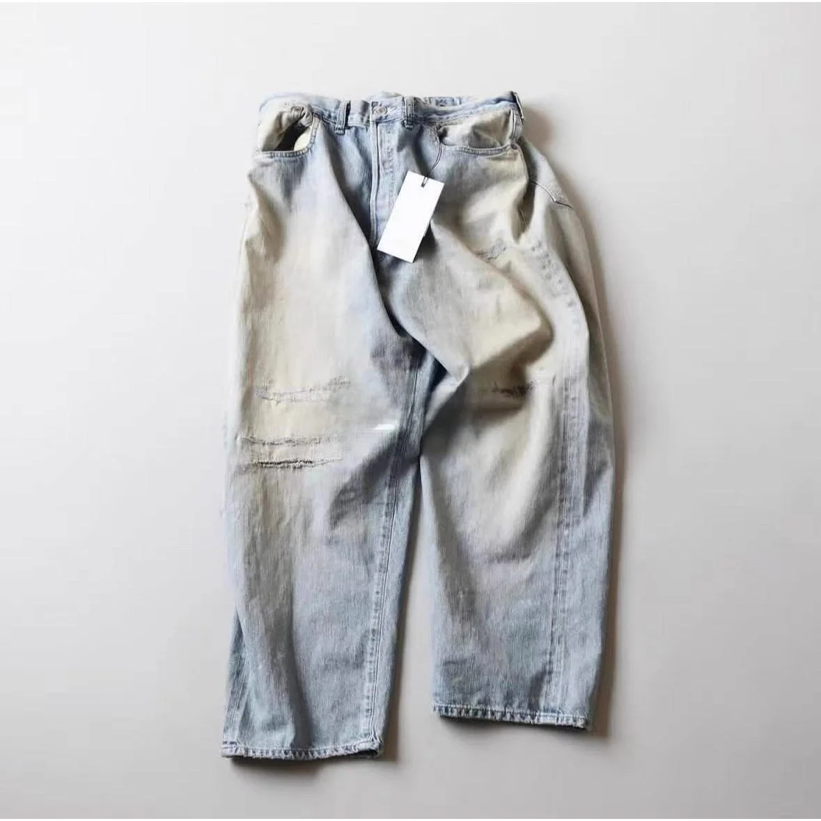 

APRE No37 Improved 50 Retro Waed Paint Splatter Distred Red Ear Jeans Straight Leg Small Footed Casual Pants