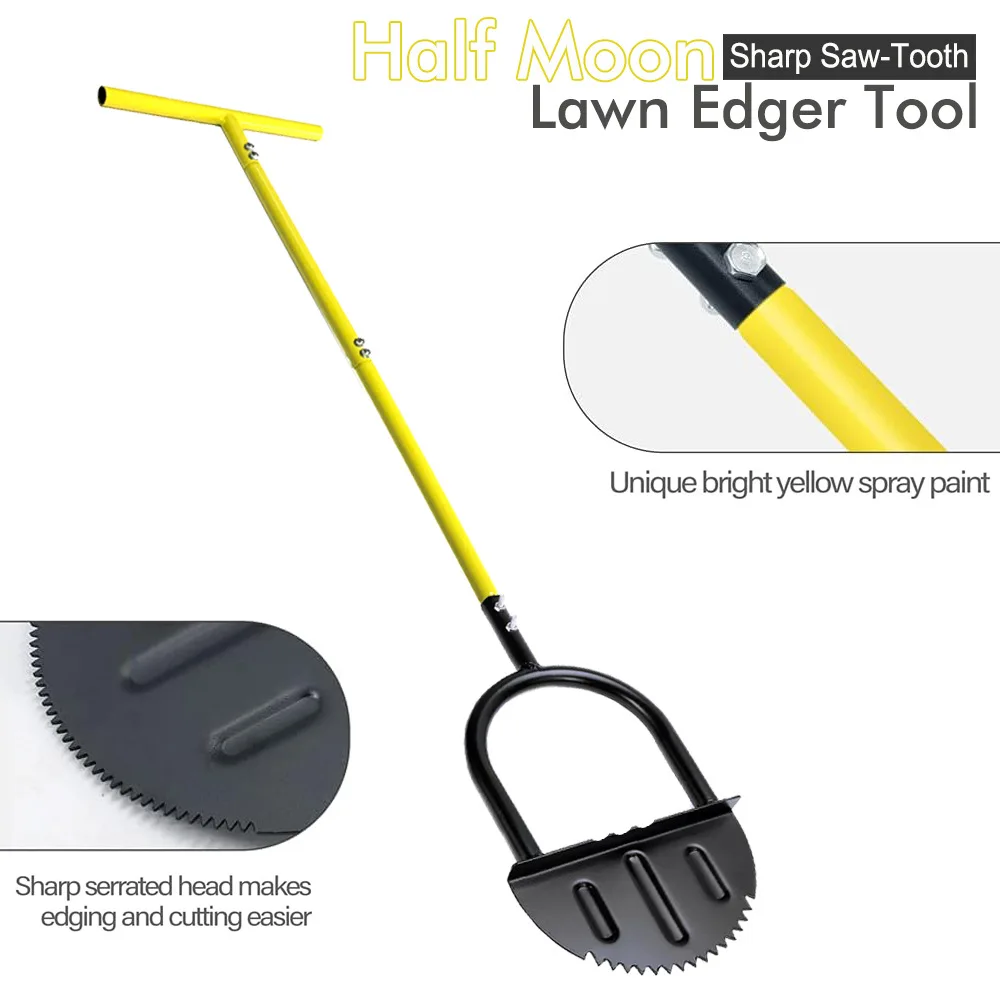 Manual Grass Trimmer with Handle, Half-Moon Lawn Edger, Serrated Hand Lawn Trimmer