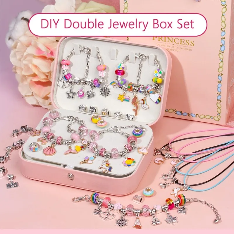 

132Pcs DIY Bracelet Making Kit for Kids Girls, Kandi Friendship Jewelry Set with Unicorn Mermaid Charms & Storage Gift Box