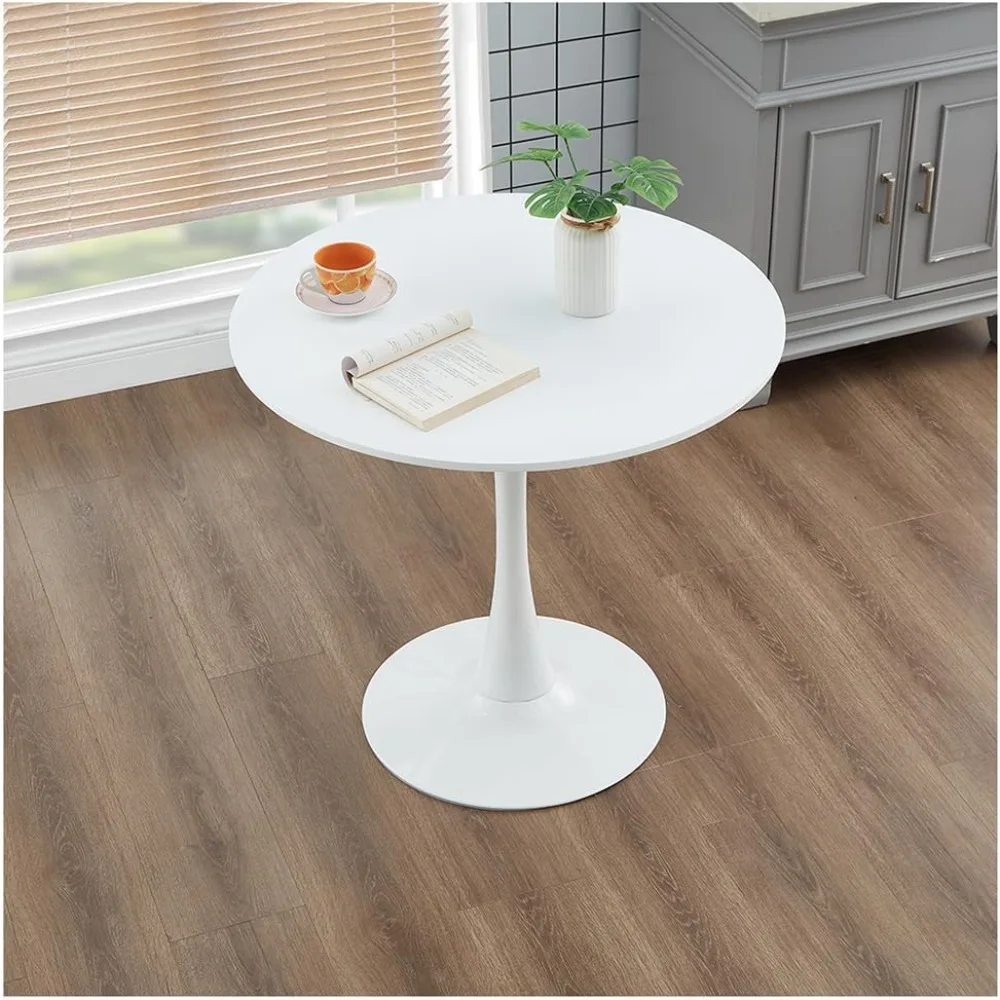 

27.3" Tulip Dining Table, White, Perfect for 4-6 People, Mid-Century Modern Style, Round, Pedestal Base, MDF Top, Sturdy Pedesta
