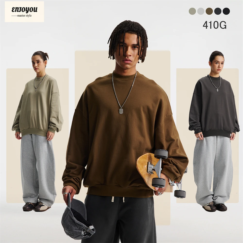 

ENJOYOU модные зимние мужские толстовки с круглым вырезом 410gsm унисекс большие размеры высокого качества теплые мягкие удобные пуловеры HY1135