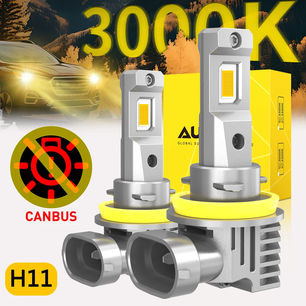 2Pcs AUXITO 3000k H11 LED Canbus No Error Bulbs Headlight Fog Lamp Golden Yellow For VW Lexus toyota Ford H8 H11 H9 H16JP 12V