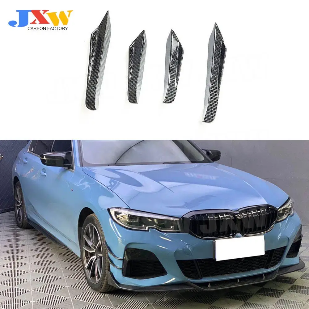 For BMW 3 Series G20 2019 2020 Dry Carbon Fiber Front Bumper Side Trim Canards Fins Flaps Sticker Spoiler 4 PCS/Set FRP