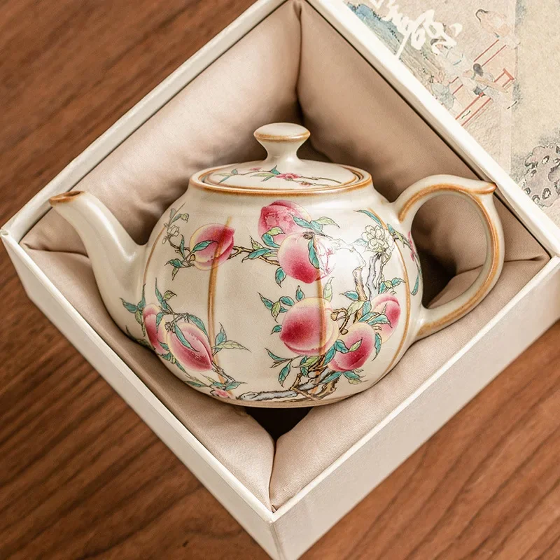 220ml High End Ru Kiln Teapot Japanese Pink Longevity Peach Peach Pot Tea Maker Kettle 1 Pot 2 Cups Kit Tea Ceremony Accessories