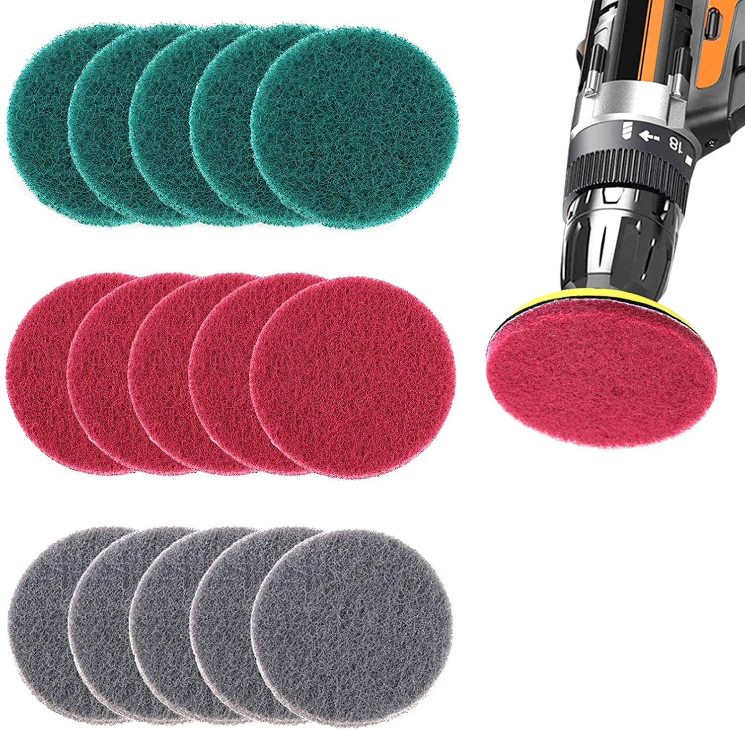 5" Round Flocking Scouring Pad 180-3000 Grit Industrial Heavy Duty Nylon Sponge for Metal Polishing Kitchen Bathroom Cleaning