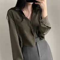Simple Single Breasted Loose Casual Solid Long Sleeved Shirt And Blouse Office Lady Trend Short Top Simple Elegant White Clothes 4