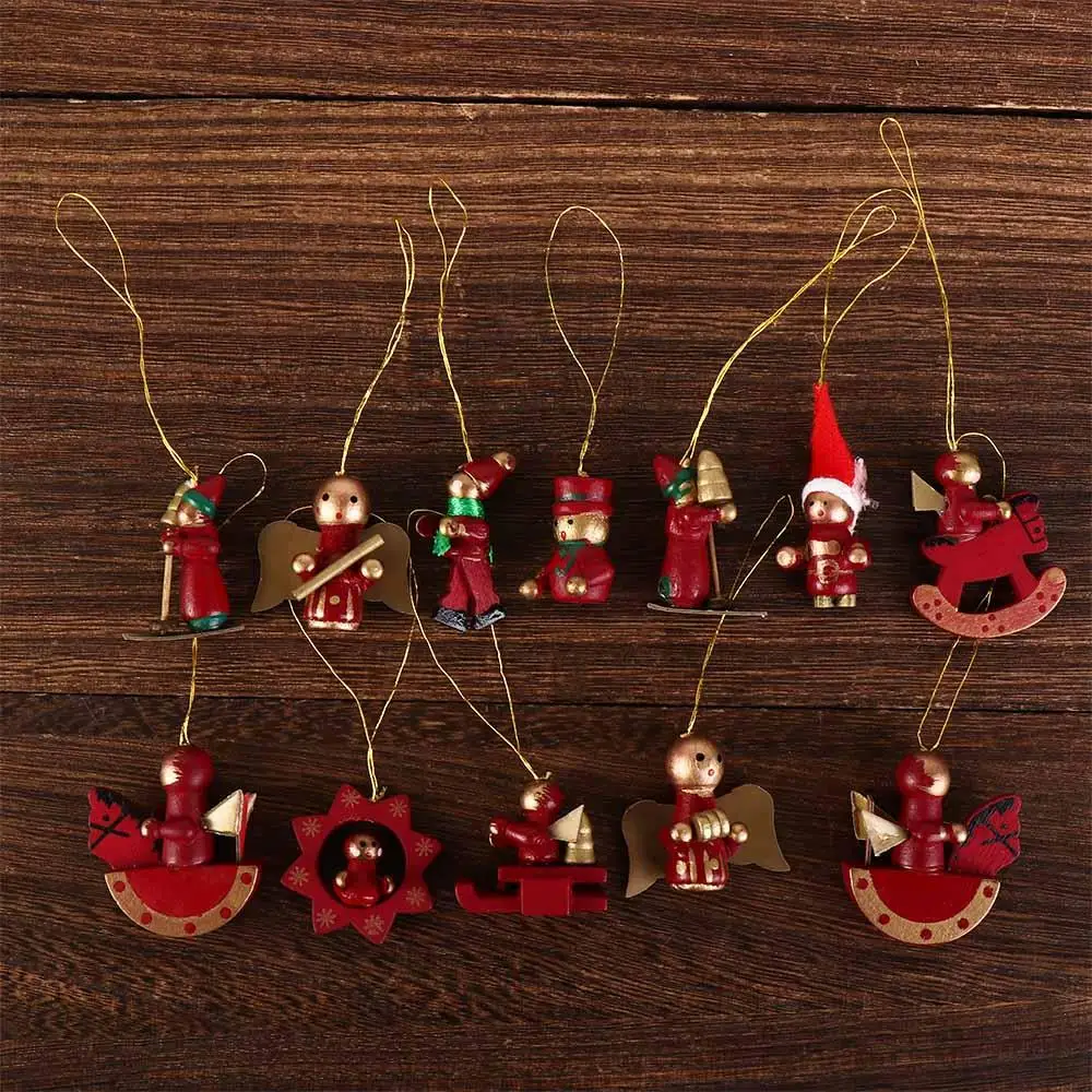Cute Mini Christmas Puppet Creative Cartoon Wooden Santa Claus Pendant Handmade Reusable Christmas Tree Hanging Pendants