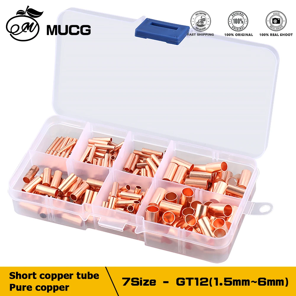 

DIY 250Pcs Wire Ferrules Kit 7 Size Copper Crimp Connector Copper tube Non Insulated Electrical Butt Terminal Assortment Kit