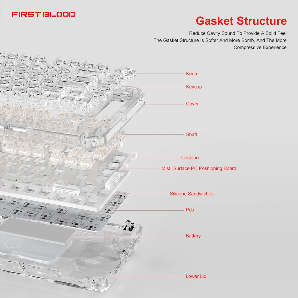 FirstBlood B81Gaming Keyboard Wireless USB 2.4G Wired Transparent axisSwitch 81Keys Type-c Rechargeable Mechanical Keyboard