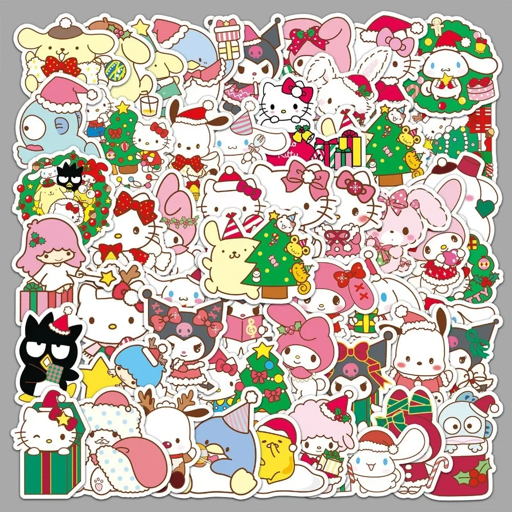 50pcs Christmas Sanrios Graffiti Stickers Hello Kitty Kuromi Anime Stationery Decal Cartoon Hangyodon Phone Case Decor Toys Gift